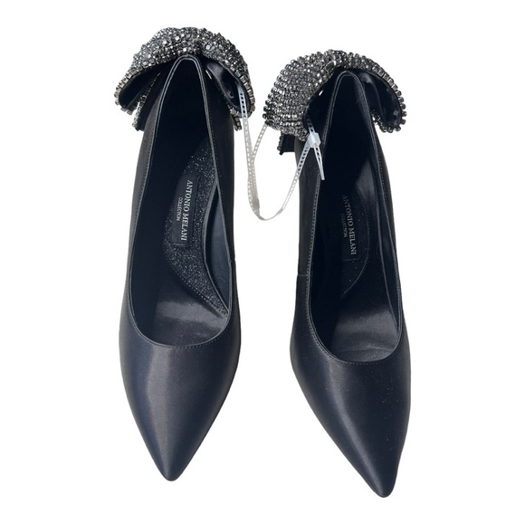 Antonio Melani Black Satin Crystal Bow Apollo Bow Satin Pump NWOB Size 8.5M - Picture 13 of 15